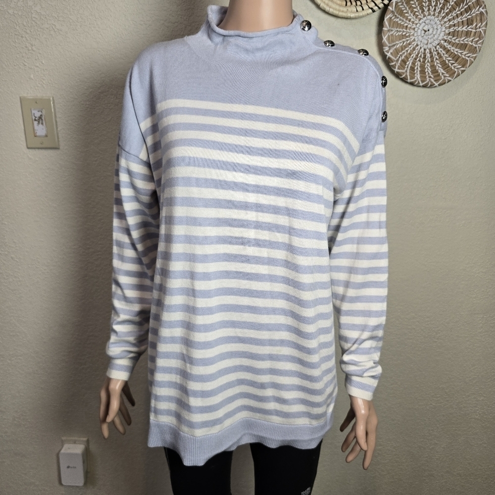 Lauren Ralph Lauren Blue White Striped Sweater  Cotton Blend Size Large